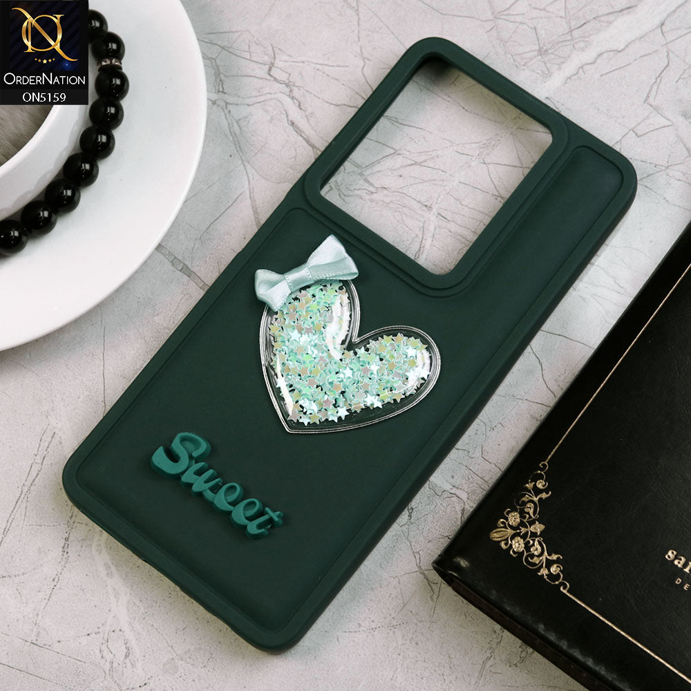 Infinix Note 30 Cover - Green - New Trendy 3D Love Heart (Moving Shiny Stars Glitter) & Bow Candy Color Soft Silicon Case