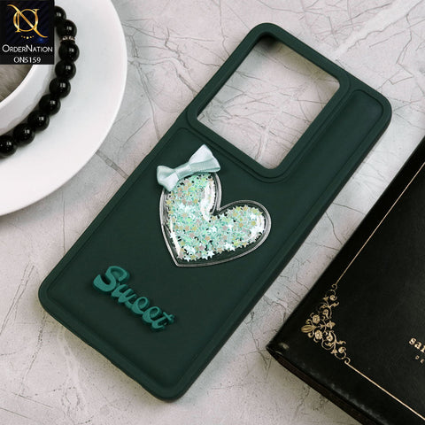Infinix Note 30 Cover - Green - New Trendy 3D Love Heart (Moving Shiny Stars Glitter) & Bow Candy Color Soft Silicon Case