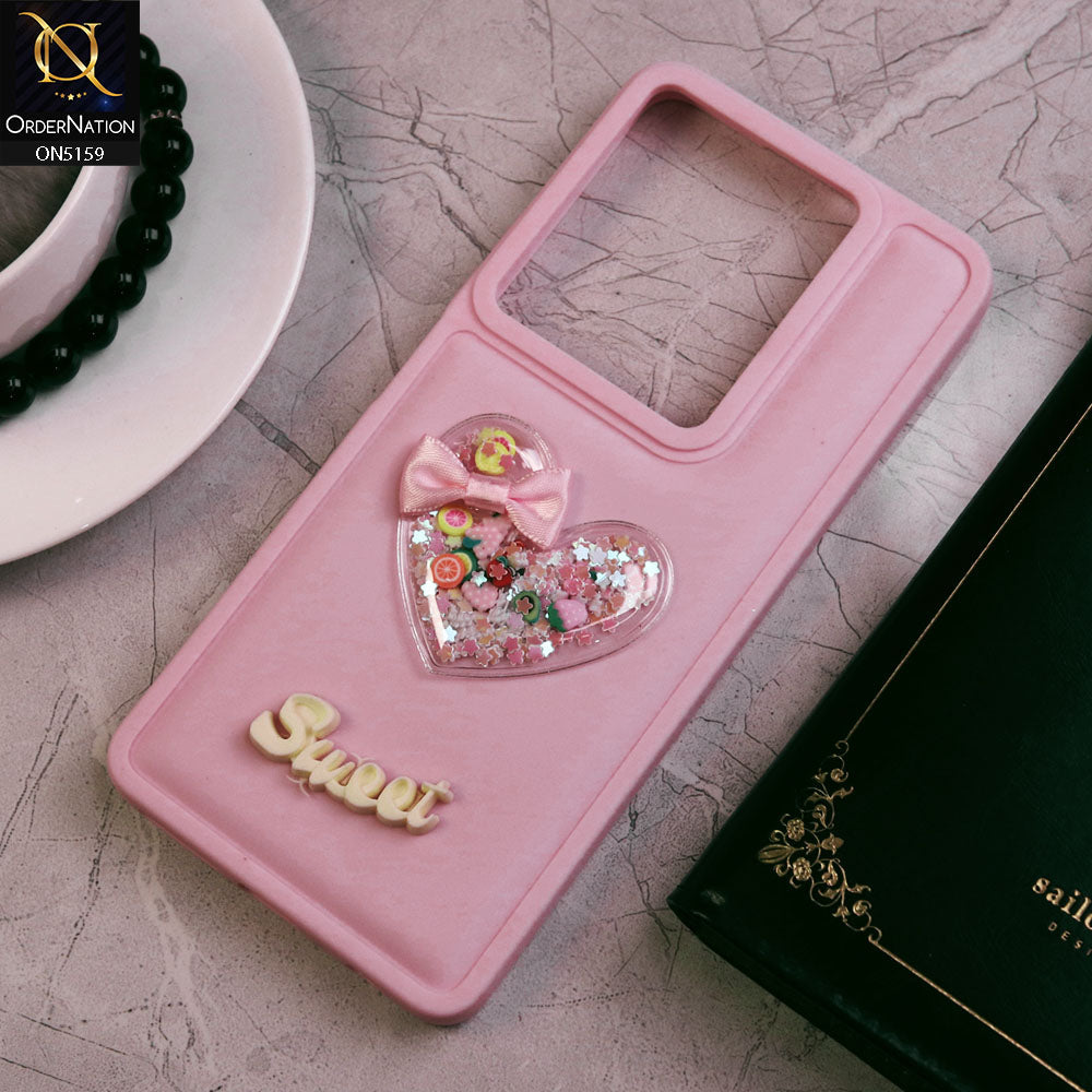Infinix Note 30 Cover - Pink - New Trendy 3D Love Heart (Moving Shiny Stars Glitter) & Bow Candy Color Soft Silicon Case
