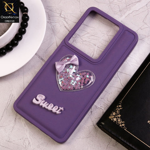 Infinix Note 30 Cover - Purple - New Trendy 3D Love Heart (Moving Shiny Stars Glitter) & Bow Candy Color Soft Silicon Case