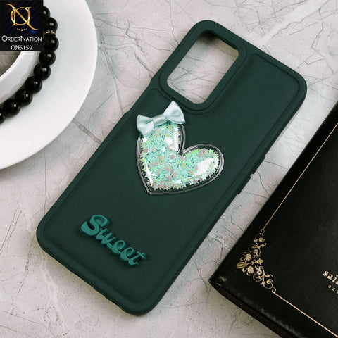 Oppo A54 4G Cover - Green - New Trendy 3D Love Heart (Moving Shiny Stars Glitter) & Bow Candy Color Soft Silicon Case