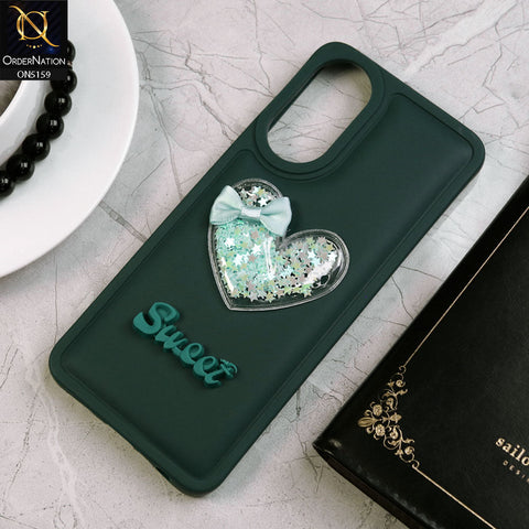 Oppo A78 4G Cover - Green - New Trendy 3D Love Heart (Moving Shiny Stars Glitter) & Bow Candy Color Soft Silicon Case