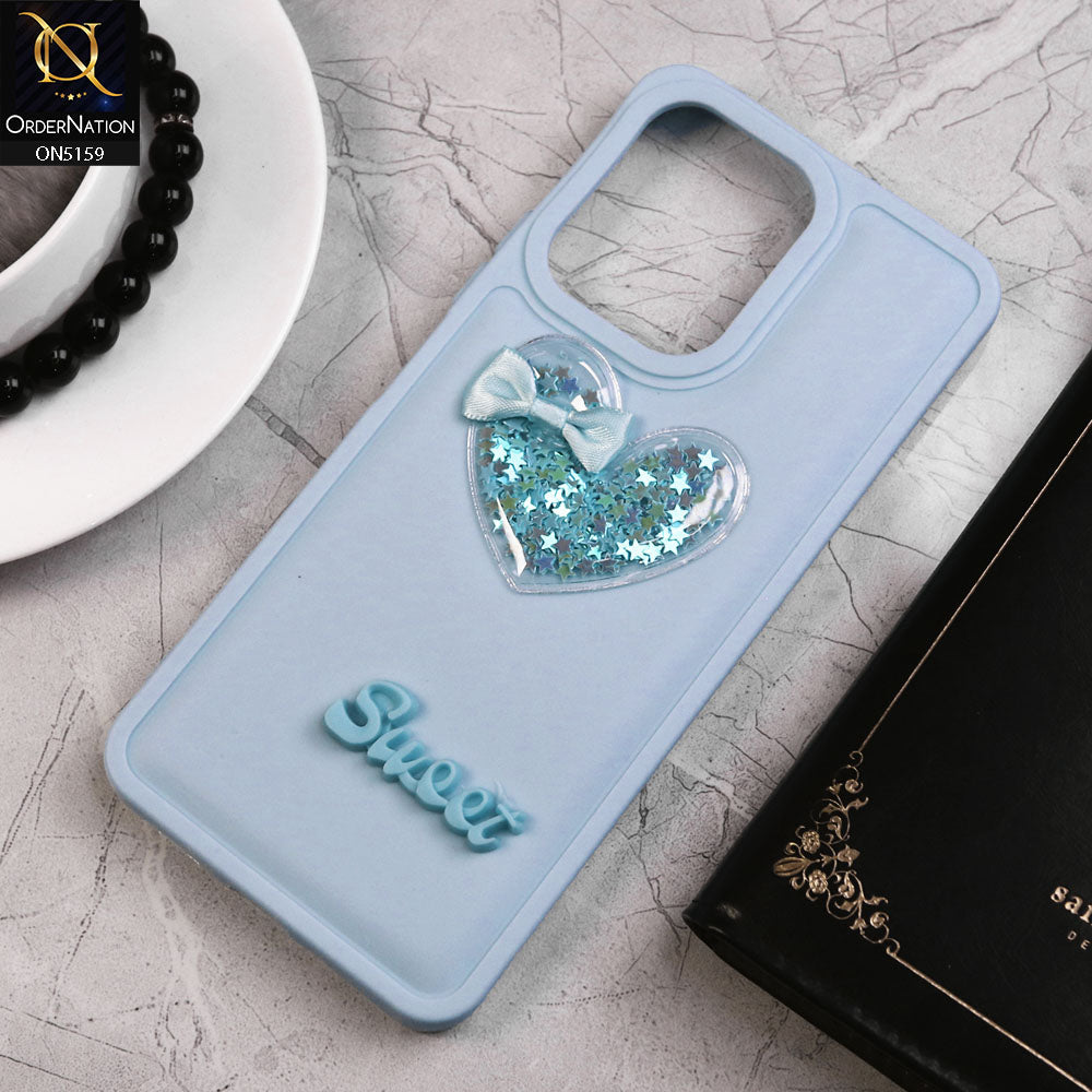 Xiaomi Poco C65 Cover - Blue - New Trendy 3D Love Heart (Moving Shiny Stars Glitter) & Bow Candy Color Soft Silicon Case