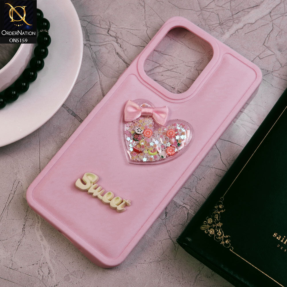 Xiaomi Poco C65 Cover - Pink - New Trendy 3D Love Heart (Moving Shiny Stars Glitter) & Bow Candy Color Soft Silicon Case