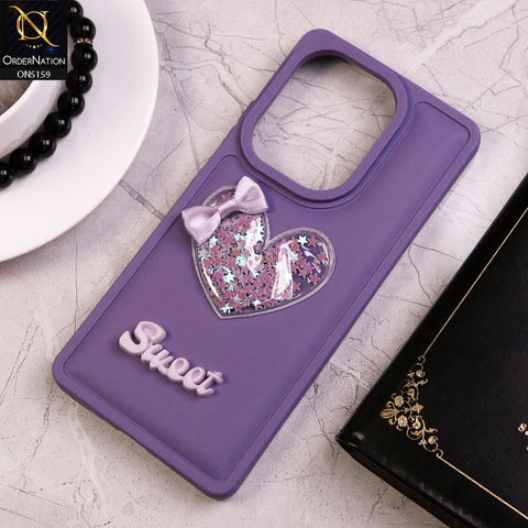 Xiaomi Redmi Note 13 Pro 4G Cover - Purple - New Trendy 3D Love Heart (Moving Shiny Stars Glitter) & Bow Candy Color Soft Silicon Case