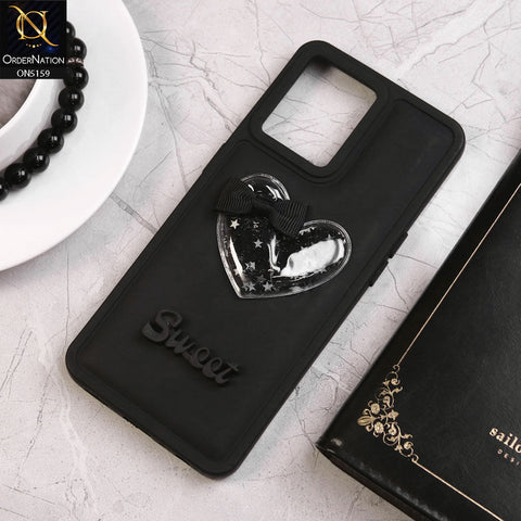 Oppo Reno 7 4G Cover - Black - New Trendy 3D Love Heart (Moving Shiny Stars Glitter) & Bow Candy Color Soft Silicon Case
