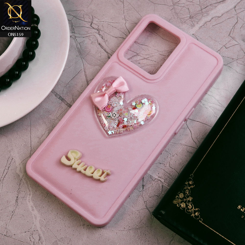 Oppo Reno 7 4G Cover - Pink - New Trendy 3D Love Heart (Moving Shiny Stars Glitter) & Bow Candy Color Soft Silicon Case