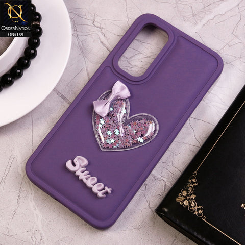 Samsung Galaxy A05s Cover - Purple - New Trendy 3D Love Heart (Moving Shiny Stars Glitter) & Bow Candy Color Soft Silicon Case