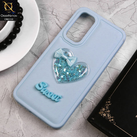 Samsung Galaxy A25 5G Cover - Blue - New Trendy 3D Love Heart (Moving Shiny Stars Glitter) & Bow Candy Color Soft Silicon Case