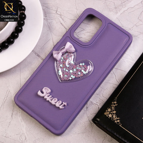 Samsung Galaxy A32 Cover - Purple - New Trendy 3D Love Heart (Moving Shiny Stars Glitter) & Bow Candy Color Soft Silicon Case