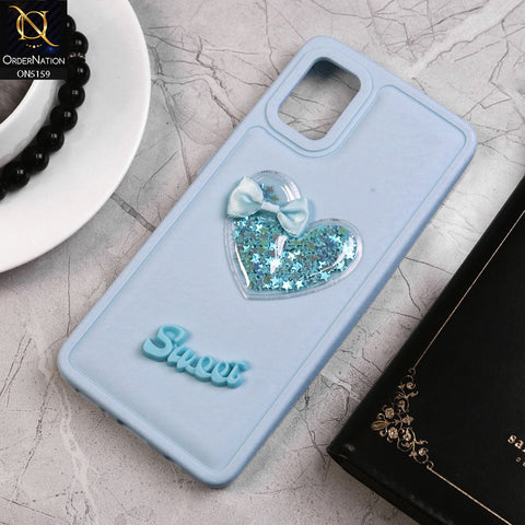 Samsung Galaxy A51 Cover - Blue - New Trendy 3D Love Heart (Moving Shiny Stars Glitter) & Bow Candy Color Soft Silicon Case
