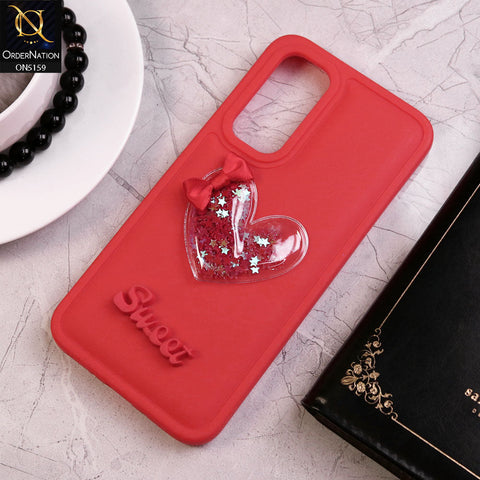 Samsung Galaxy A54 Cover - Red - New Trendy 3D Love Heart (Moving Shiny Stars Glitter) & Bow Candy Color Soft Silicon Case