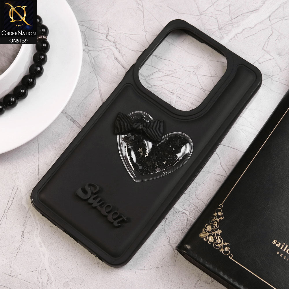 Tecno Pop 8 Cover - Black - New Trendy 3D Love Heart (Moving Shiny Stars Glitter) & Bow Candy Color Soft Silicon Case