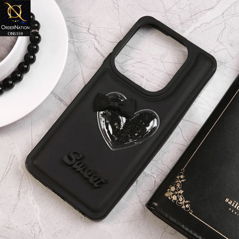 Tecno Spark Go 2024 Cover - Black - New Trendy 3D Love Heart (Moving Shiny Stars Glitter) & Bow Candy Color Soft Silicon Case