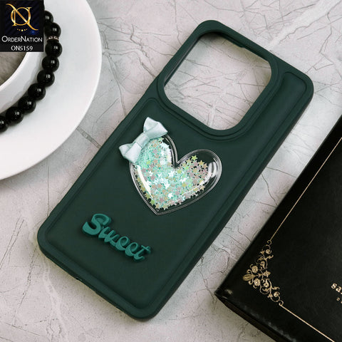 Infinix Smart 8 Cover - Green - New Trendy 3D Love Heart (Moving Shiny Stars Glitter) & Bow Candy Color Soft Silicon Case