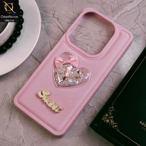 Infinix Smart 8 Plus Cover - Pink - New Trendy 3D Love Heart (Moving Shiny Stars Glitter) & Bow Candy Color Soft Silicon Case