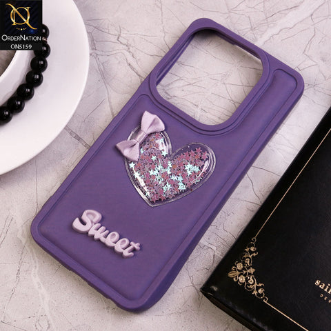 Infinix Smart 8 Plus Cover - Purple - New Trendy 3D Love Heart (Moving Shiny Stars Glitter) & Bow Candy Color Soft Silicon Case