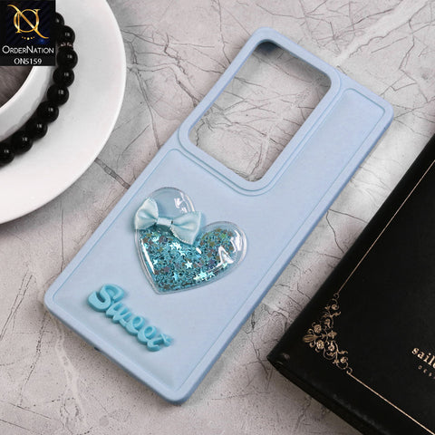 Vivo S17t Cover - Blue - New Trendy 3D Love Heart (Moving Shiny Stars Glitter) & Bow Candy Color Soft Silicon Case