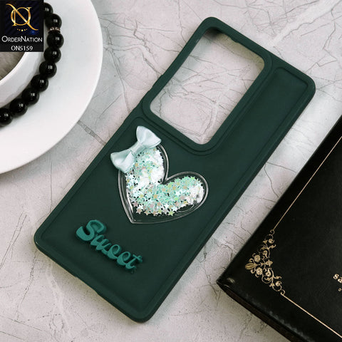 Vivo S17t Cover - Green - New Trendy 3D Love Heart (Moving Shiny Stars Glitter) & Bow Candy Color Soft Silicon Case