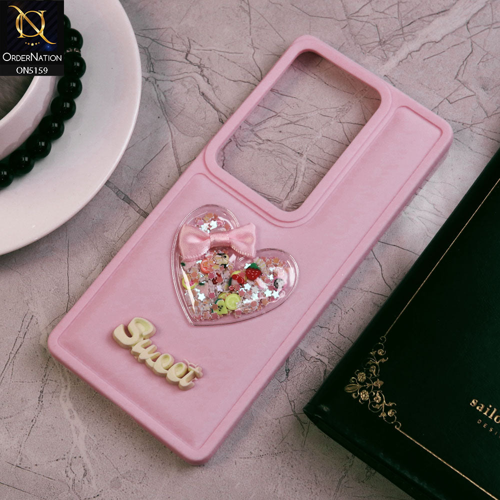 Vivo S17 Cover - Pink - New Trendy 3D Love Heart (Moving Shiny Stars Glitter) & Bow Candy Color Soft Silicon Case