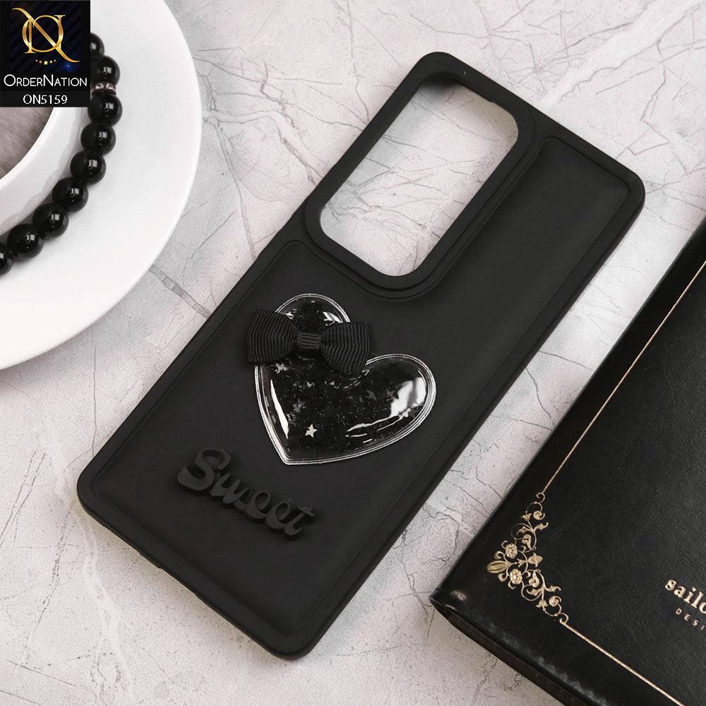 Vivo S18 Cover - Black - New Trendy 3D Love Heart (Moving Shiny Stars Glitter) & Bow Candy Color Soft Silicon Case