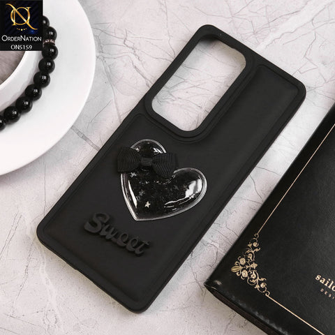 Vivo S18 Cover - Black - New Trendy 3D Love Heart (Moving Shiny Stars Glitter) & Bow Candy Color Soft Silicon Case