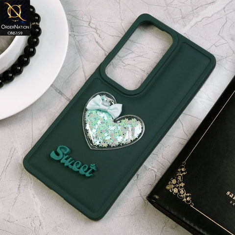 Vivo S18 Cover - Green - New Trendy 3D Love Heart (Moving Shiny Stars Glitter) & Bow Candy Color Soft Silicon Case
