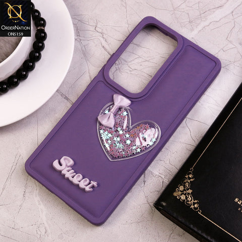 Vivo S18 Cover - Purple - New Trendy 3D Love Heart (Moving Shiny Stars Glitter) & Bow Candy Color Soft Silicon Case