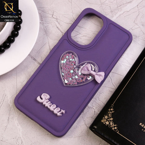 Vivo Y03 Cover - Purple - New Trendy 3D Love Heart (Moving Shiny Stars Glitter) & Bow Candy Color Soft Silicon Case