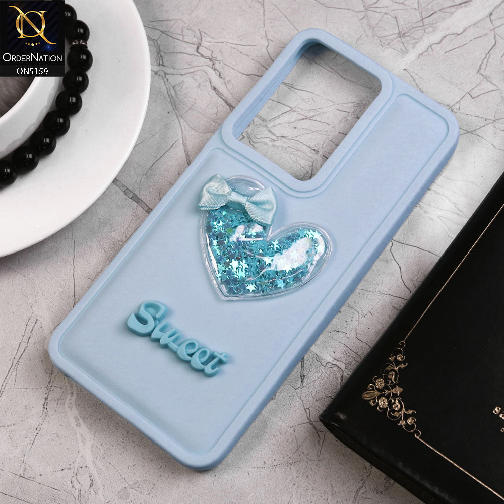 Vivo Y17s Cover - Blue - New Trendy 3D Love Heart (Moving Shiny Stars Glitter) & Bow Candy Color Soft Silicon Case