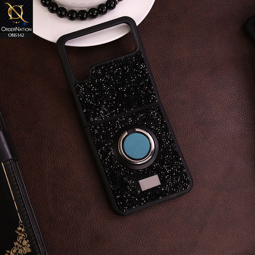 Samsung Galaxy Z Flip 3 5G Cover - Black - Luxury Bling Rhinestones Diamond with Bracket Ring Holde Soft TPU Shiny Glitter Case