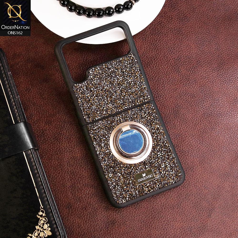Samsung Galaxy Z Flip 3 5G Cover - Golden - Luxury Bling Rhinestones Diamond with Bracket Ring Holde Soft TPU Shiny Glitter Case