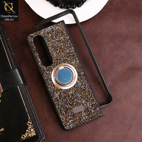 Samsung Galaxy Z Fold 4 5G Cover - Golden - Luxury Bling Rhinestones Diamond with Bracket Ring Holde Soft TPU Shiny Glitter Case