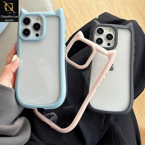 iPhone 13 Cover - Blue - Cute 3D Kawaii Cartoon Ears Clear Back Color Soft Borders Case