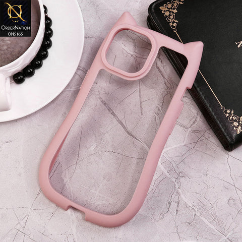 iPhone 13 Cover - Pink - Cute 3D Kawaii Cartoon Ears Clear Back Color Soft Borders Case