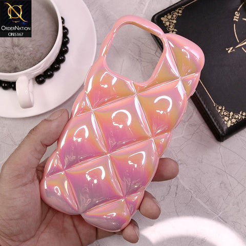 iPhone 15 Pro Max Cover - Pink - 3D Gradient Holographic Puffer Cube Soft Protective Case