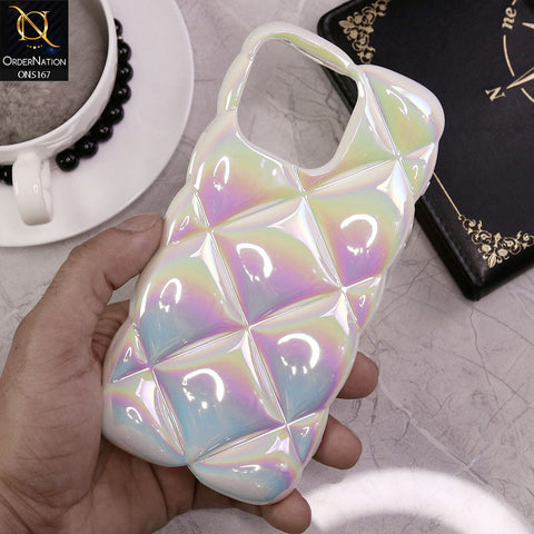 iPhone 15 Pro Max Cover - White - 3D Gradient Holographic Puffer Cube Soft Protective Case