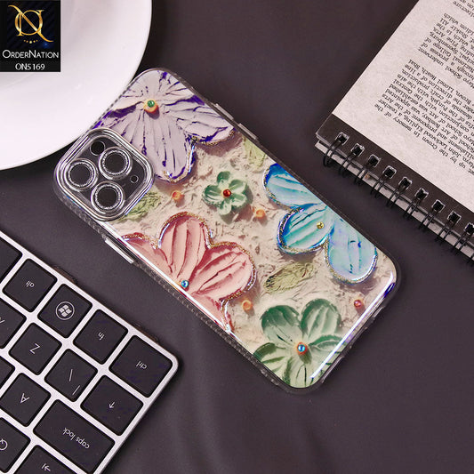 iPhone 11 Pro Cover - Design4 -New Shiny Holographic Floral Design With Stylish Camera Lens Protection Soft Border Case