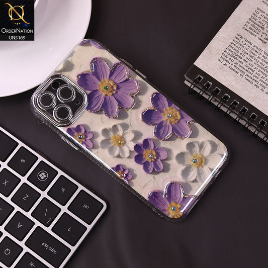 iPhone 11 Pro Cover - Design6 -New Shiny Holographic Floral Design With Stylish Camera Lens Protection Soft Border Case