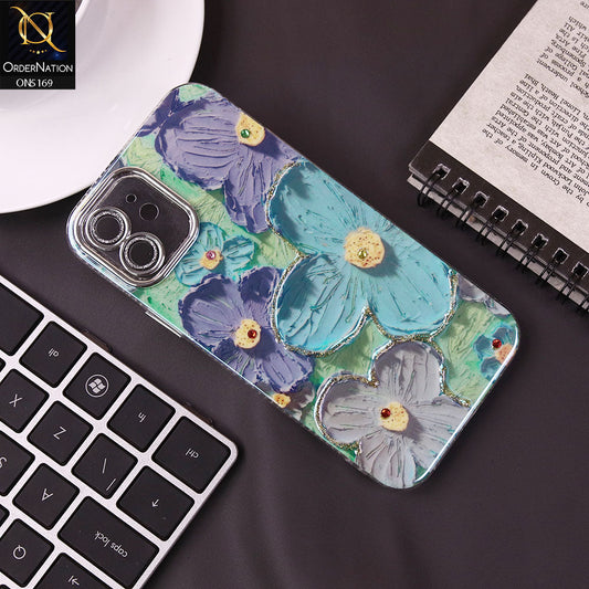 iPhone 12 Cover - Design3 -New Shiny Holographic Floral Design With Stylish Camera Lens Protection Soft Border Case