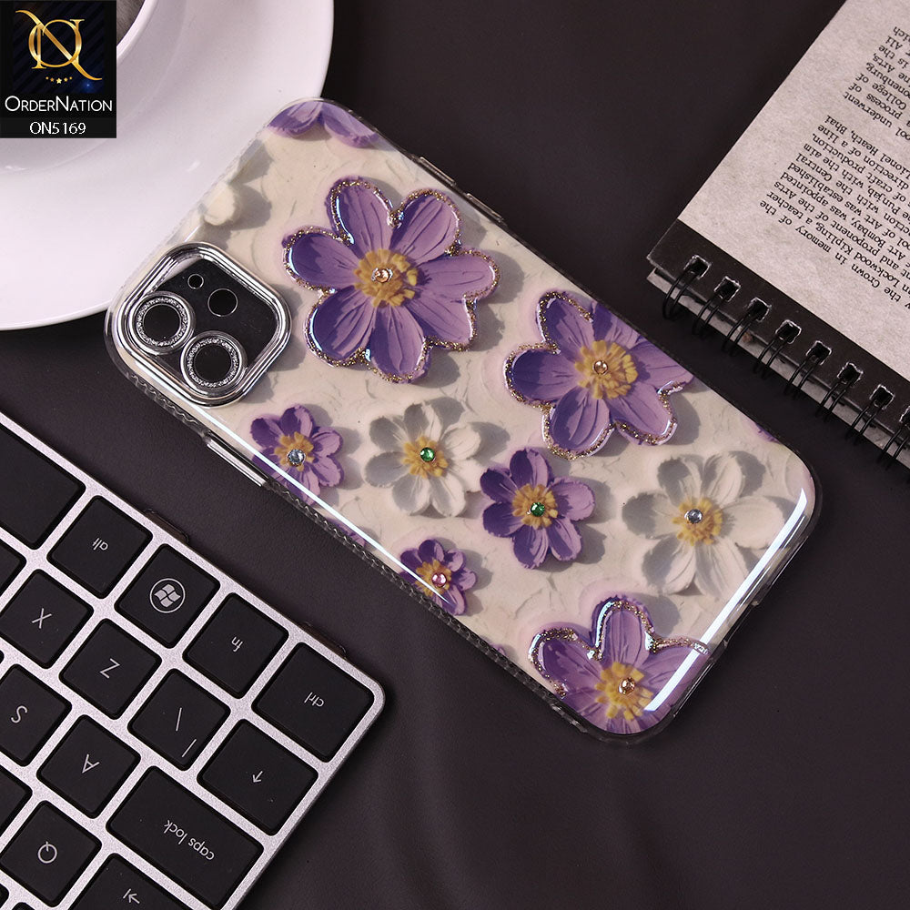 iPhone 12 Cover - Design6 -New Shiny Holographic Floral Design With Stylish Camera Lens Protection Soft Border Case