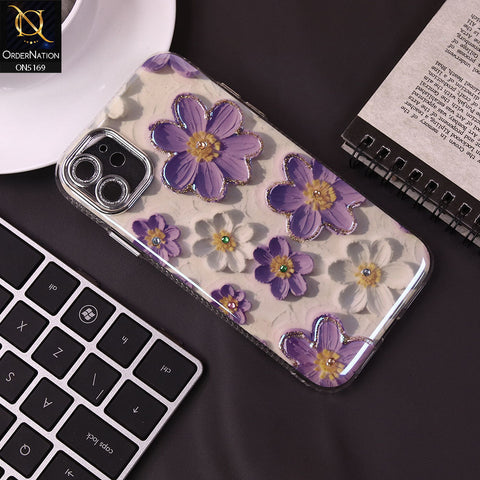 iPhone 12 Cover - Design6 -New Shiny Holographic Floral Design With Stylish Camera Lens Protection Soft Border Case