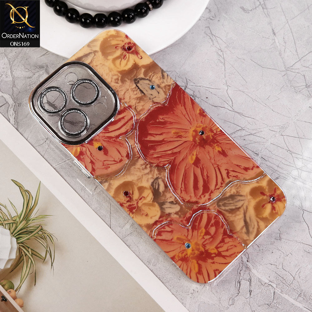 iPhone 13 Pro Max Cover - Design1 - New Shiny Holographic Floral Design With Stylish Camera Lens Protection Soft Border Case