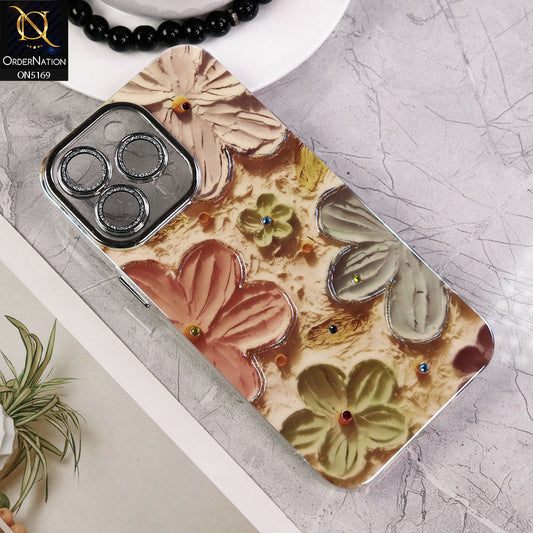iPhone 13 Pro Max Cover - Design4 - New Shiny Holographic Floral Design With Stylish Camera Lens Protection Soft Border Case