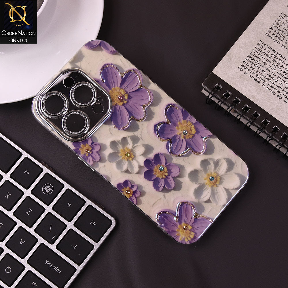 iPhone 14 Pro Cover - Design6 -New Shiny Holographic Floral Design With Stylish Camera Lens Protection Soft Border Case