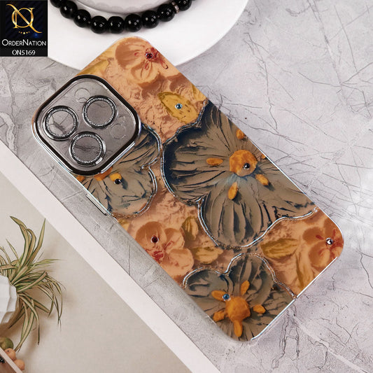 iPhone 14 Pro Max Cover - Design2 - New Shiny Holographic Floral Design With Stylish Camera Lens Protection Soft Border Case