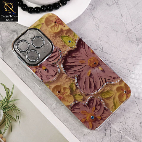 iPhone 14 Pro Max Cover - Design5 - New Shiny Holographic Floral Design With Stylish Camera Lens Protection Soft Border Case