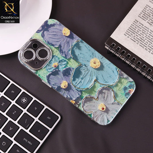 iPhone 15 Cover - Design3 -New Shiny Holographic Floral Design With Stylish Camera Lens Protection Soft Border Case