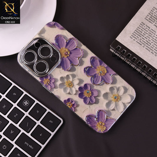 iPhone 15 Pro Cover - Design6 -New Shiny Holographic Floral Design With Stylish Camera Lens Protection Soft Border Case