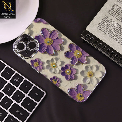 iPhone 15 Plus Cover - Design6 -New Shiny Holographic Floral Design With Stylish Camera Lens Protection Soft Border Case